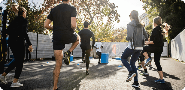 Athletes training outdoors